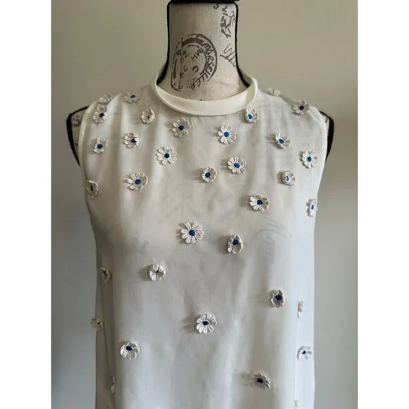 Anthropologie Vanessa Virginia Sheer Ivory Daisy Appliqué Blouse Shirt S - Picture 9 of 9